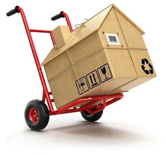 trolley transporting packing boxes for moving house